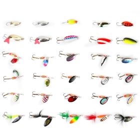 30Pcs Fishing Lures Kit Metal Spoon Lures Hard Spinner Baits with Single Triple Hook for Trout Bass Salmon with Free Tackle Box