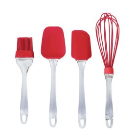 Farberware 4-Piece Whisk, Spatula, Spoon Spatula and Basting Brush Silicone Set in Red