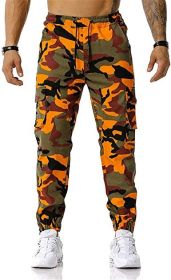 Men's Trousers Camouflage Print Sports Casual Pants Wporkout Joggers Long Sweatpants (Color: Orange, size: M)