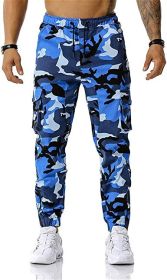 Men's Trousers Camouflage Print Sports Casual Pants Wporkout Joggers Long Sweatpants (Color: Blue, size: M)