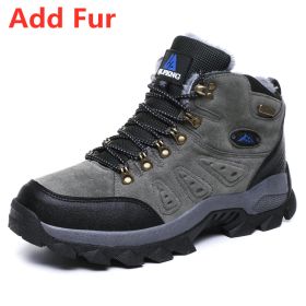 Large Size 48 Hiking Boots Men Summer Winter Outdoor Warm Fur Non Slip Fashion Women Footwear Boys Outdoor Work Ankle Boot Fall (Color: Fur Grey, size: 39)