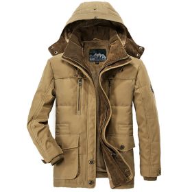 Solid Color Mens Parkas Jackets Hooded Thick Fleece Military Coat Fur Collar Warm Windbreaker Casual Outdoor Parka Overcoat Men (Color: WISH601Khaki, size: XXXXL)