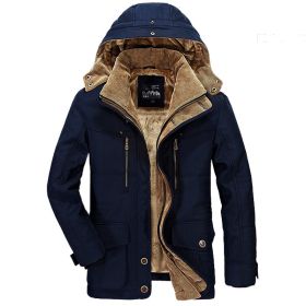 Solid Color Mens Parkas Jackets Hooded Thick Fleece Military Coat Fur Collar Warm Windbreaker Casual Outdoor Parka Overcoat Men (Color: WISH601Blue, size: XXL)