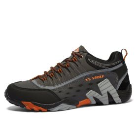 Outdoor Lover Trekking Shoes Men Waterproof Hiking Shoes Mountain Boots Genuine Leather Woodland Hunting Tactical Shoes (Color: Men-Dark gray-Orange, size: 43)