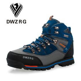 DWZRG Men Hiking Shoes Waterproof Leather Shoes Climbing & Fishing Shoes New Popular Outdoor Shoes Men High Top Winter Boots (Color: Gray Navy, size: 48)