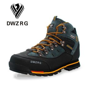 DWZRG Men Hiking Shoes Waterproof Leather Shoes Climbing & Fishing Shoes New Popular Outdoor Shoes Men High Top Winter Boots (Color: Black Yellow, size: 39)