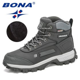 BONA 2022 New Arrival Pro-Mountain Ankle Hiking Boots Men Outdoor Sports Plush Warm High Top Walking Training Footwear Masculino (Color: Dark grey S gray, size: 8)