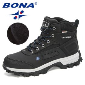 BONA 2022 New Arrival Pro-Mountain Ankle Hiking Boots Men Outdoor Sports Plush Warm High Top Walking Training Footwear Masculino (Color: Charcoal grey R blue, size: 9)