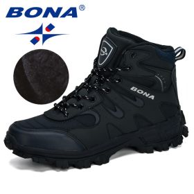 BONA New Designers Nubuck Hiking Boots Krasovki Tactical Shoes Men Outdoor Non-Slip Hiking Shoes Man Mountain Shoes Trendy (Color: Deep blue silvergray, size: 10)