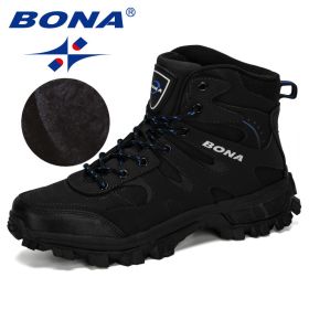 BONA New Designers Nubuck Hiking Boots Krasovki Tactical Shoes Men Outdoor Non-Slip Hiking Shoes Man Mountain Shoes Trendy (Color: Charcoal grey R blue, size: 9)