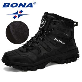 BONA New Designers Nubuck Hiking Boots Krasovki Tactical Shoes Men Outdoor Non-Slip Hiking Shoes Man Mountain Shoes Trendy (Color: Black silver grey, size: 10)