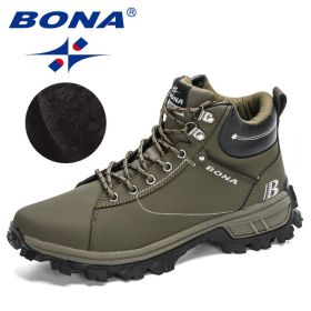 BONA 2022 NewDesigners Nubuck Sports Tactical Boots Men Hiking Mountain Shoes High Top Plush Tactical Footwear Masculino Comfy (Color: Army green S gray, size: 8)