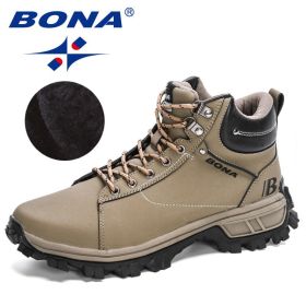 BONA 2022 NewDesigners Nubuck Sports Tactical Boots Men Hiking Mountain Shoes High Top Plush Tactical Footwear Masculino Comfy (Color: Medium grey black, size: 9)