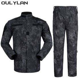 Oulylan Combat Uniform Camo Tactical Suit Men Special Forces Coat Pant Fishing Camouflage Militar Hunting Clothes (Color: Python black, size: M)