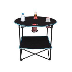 Travel Camping Picnic Portable Foldable Table with Cup Holder (Color: Black & Blue)