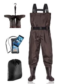 BELLE DURA Fishing Waders Chest Waterproof Light Weight Nylon Bootfoot Waders for Men Women with Boots (Color: brown, size: Men 9 / Women 11)