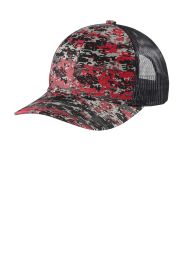 Port Authority Digi Camo Snapback Trucker Cap C114 (Color: Flame Red Digi/ Grey Steel, size: OSFA)